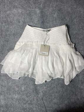 AllSaints Pamela Shirred Ruffle Mini Skirt in Snow White
